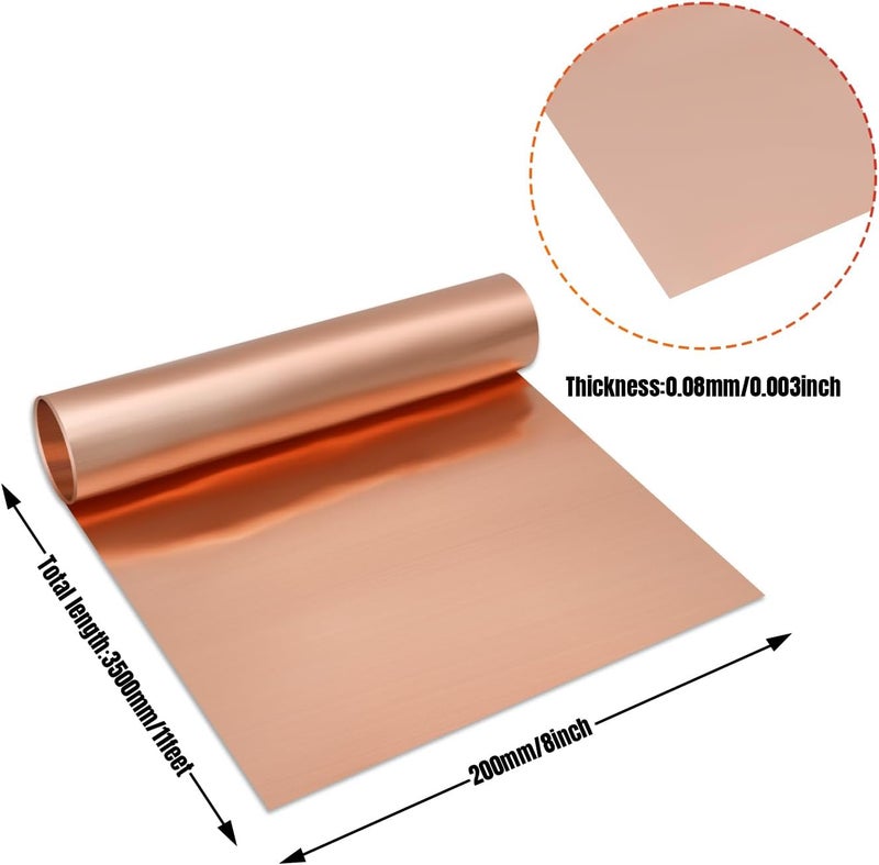 Uxney Copper Sheet Roll, 3500x200x0.08mm Copper Flashing Roll, Pure Copper Plate & Strip for Roofing, DIY Projects, House Repair, Crafts and Metal Working - Image 4